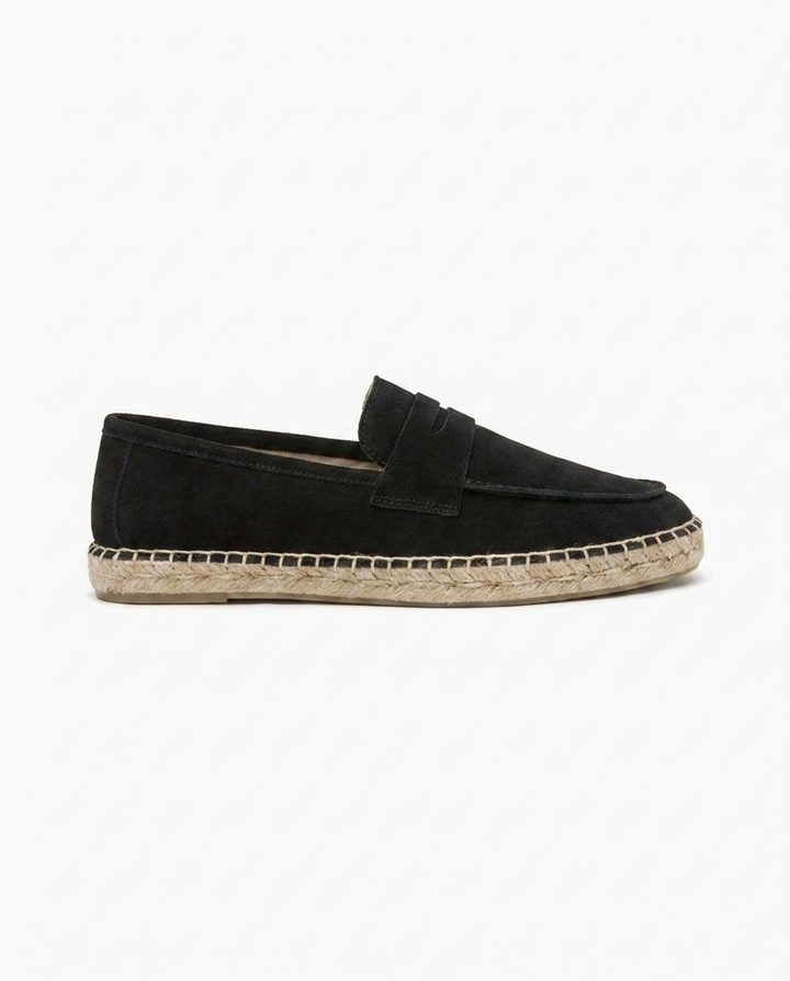 Chestnut Suede Penny Loafers with Woven Sole
