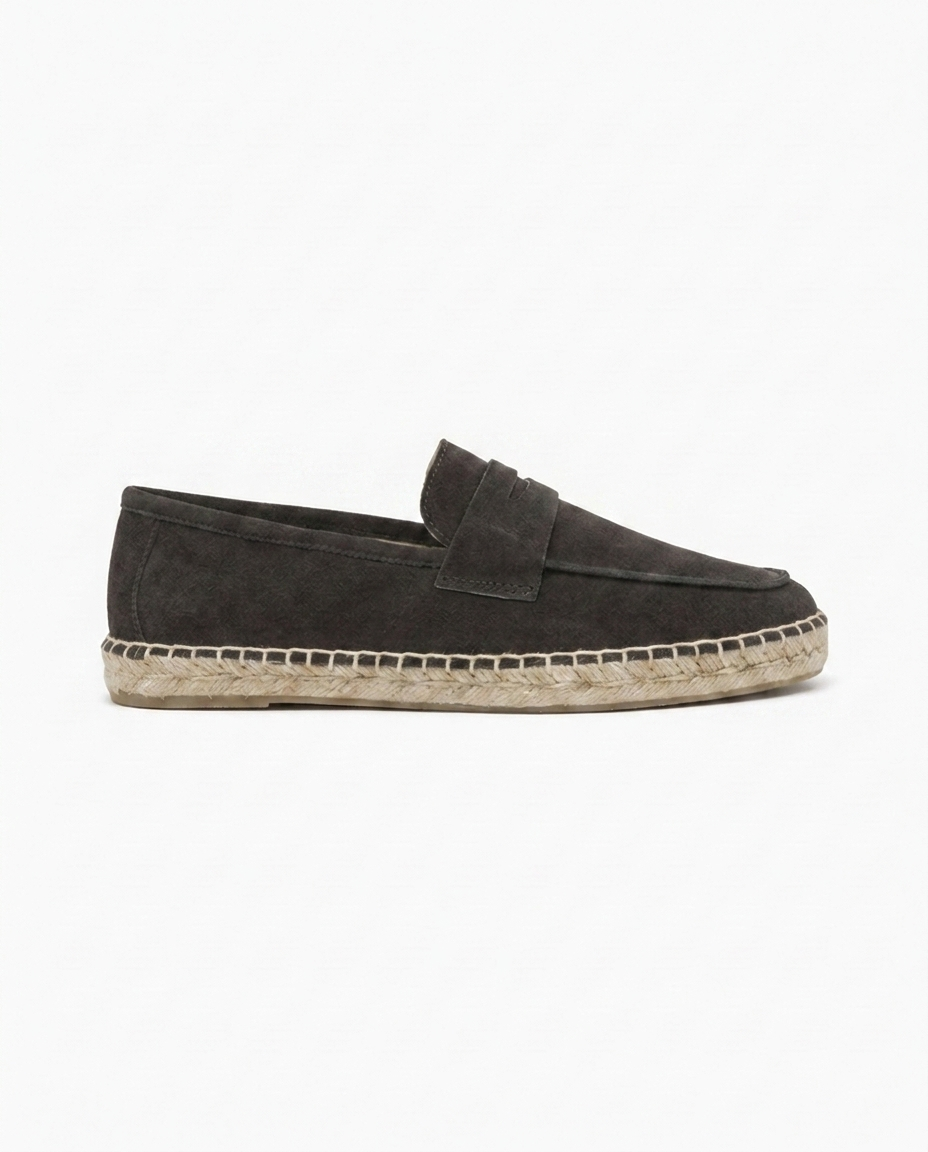 Chestnut Suede Penny Loafers with Woven Sole