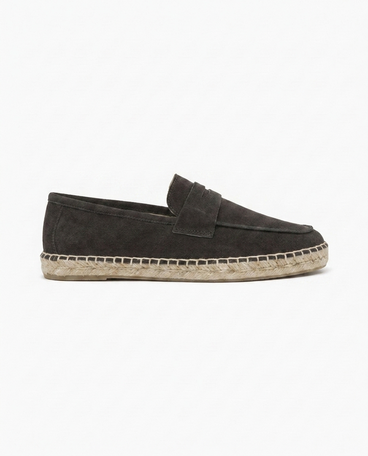 Chestnut Suede Penny Loafers with Woven Sole