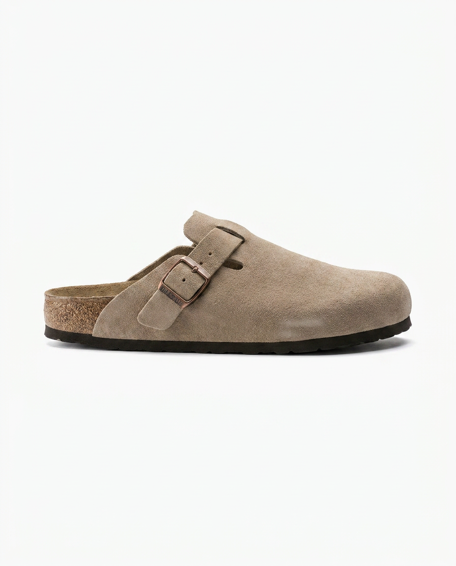 Suede Clogs with Contoured Cork Footbed