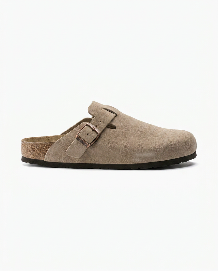 Suede Clogs with Contoured Cork Footbed