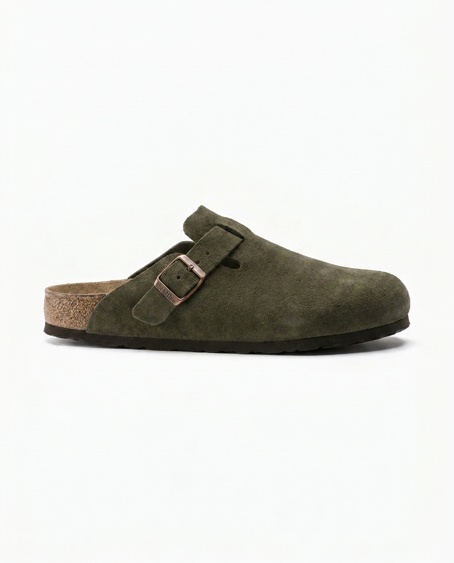 Suede Clogs with Contoured Cork Footbed