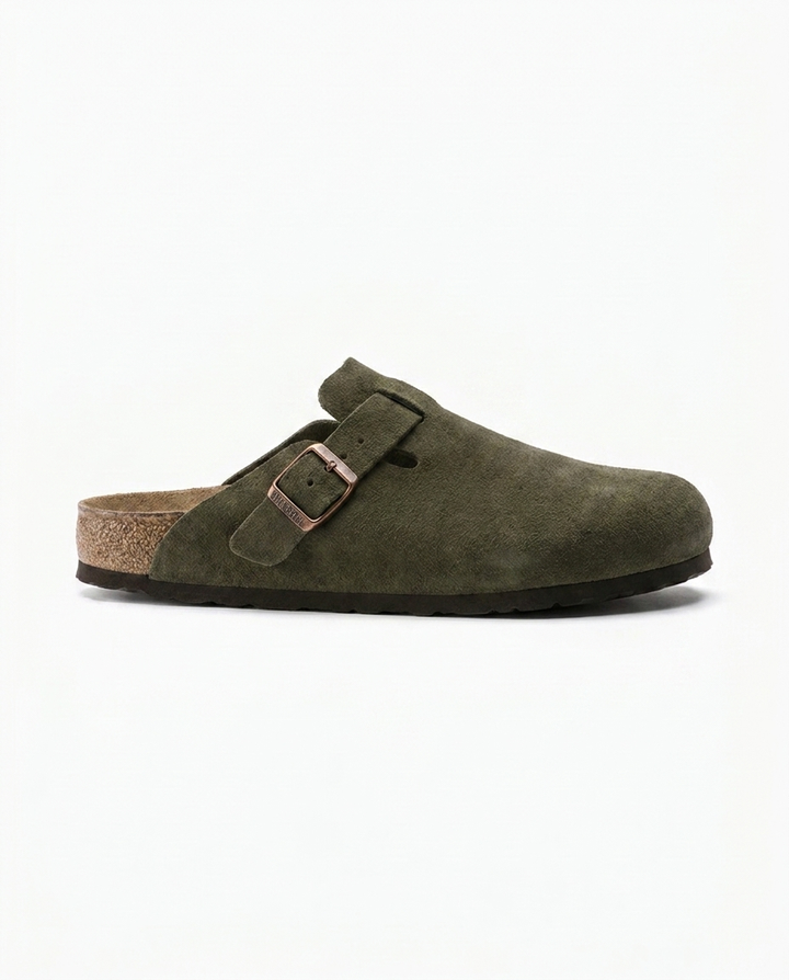 Suede Clogs with Contoured Cork Footbed