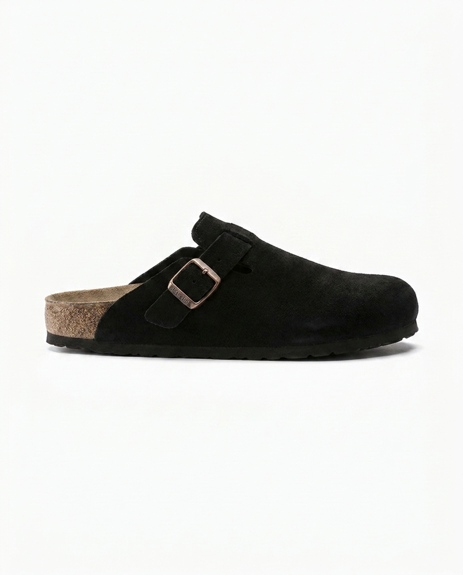Suede Clogs with Contoured Cork Footbed