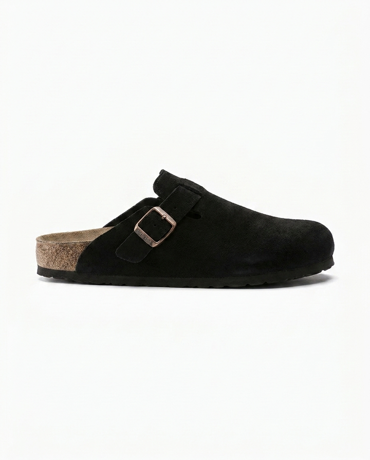 Suede Clogs with Contoured Cork Footbed