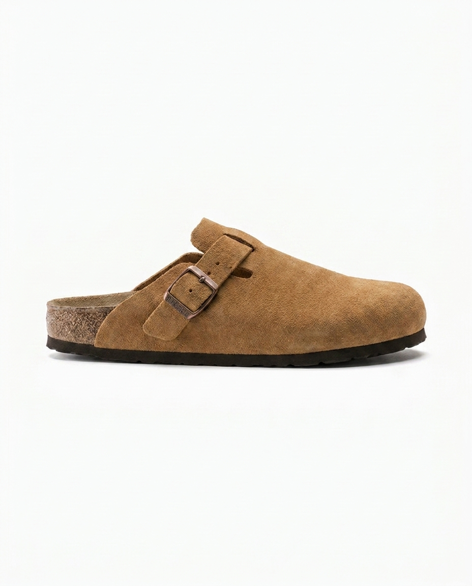 Suede Clogs with Contoured Cork Footbed