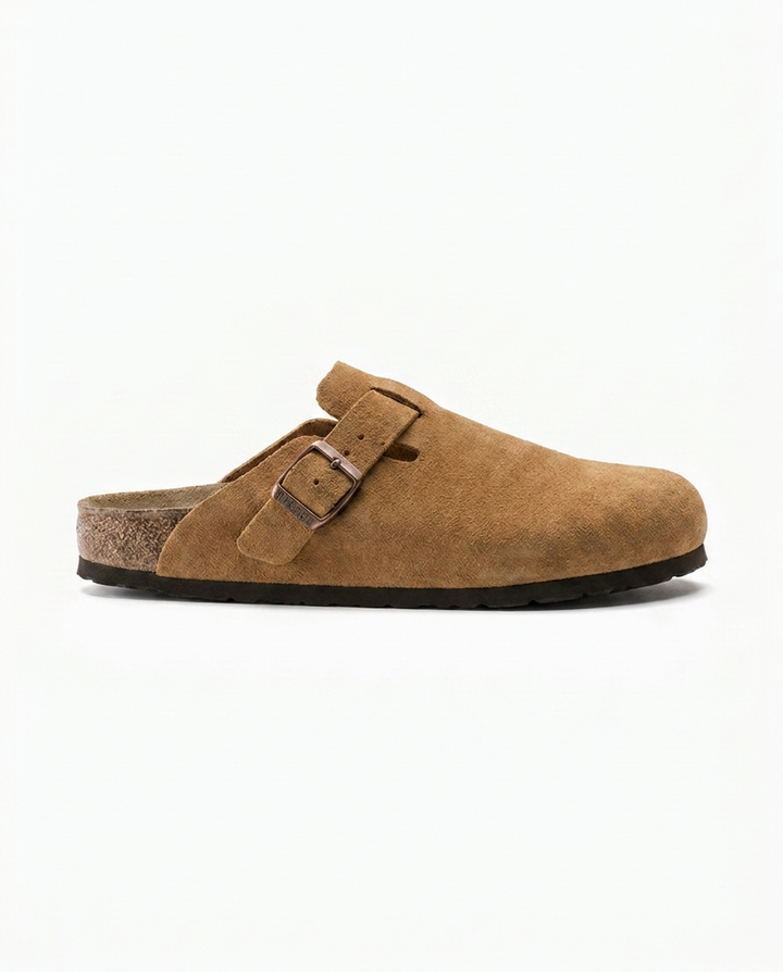 Suede Clogs with Contoured Cork Footbed