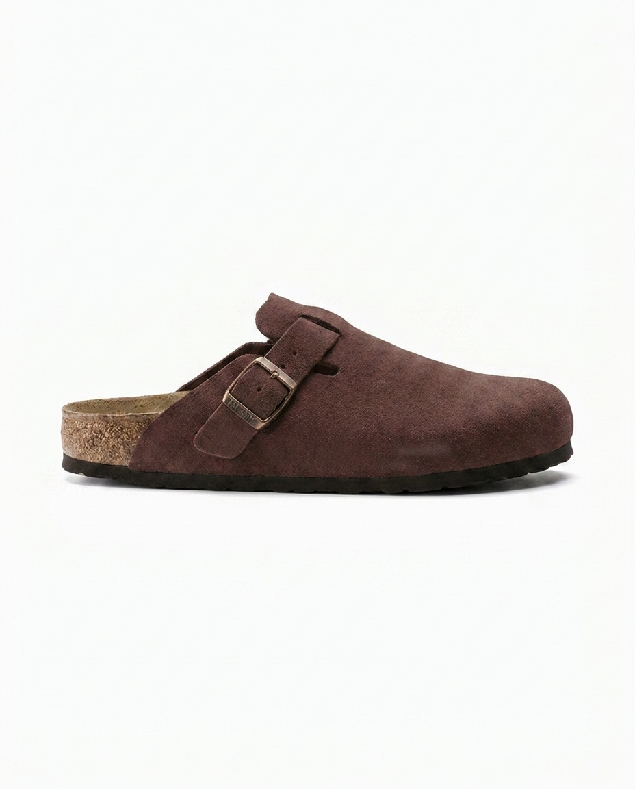 Suede Clogs with Contoured Cork Footbed