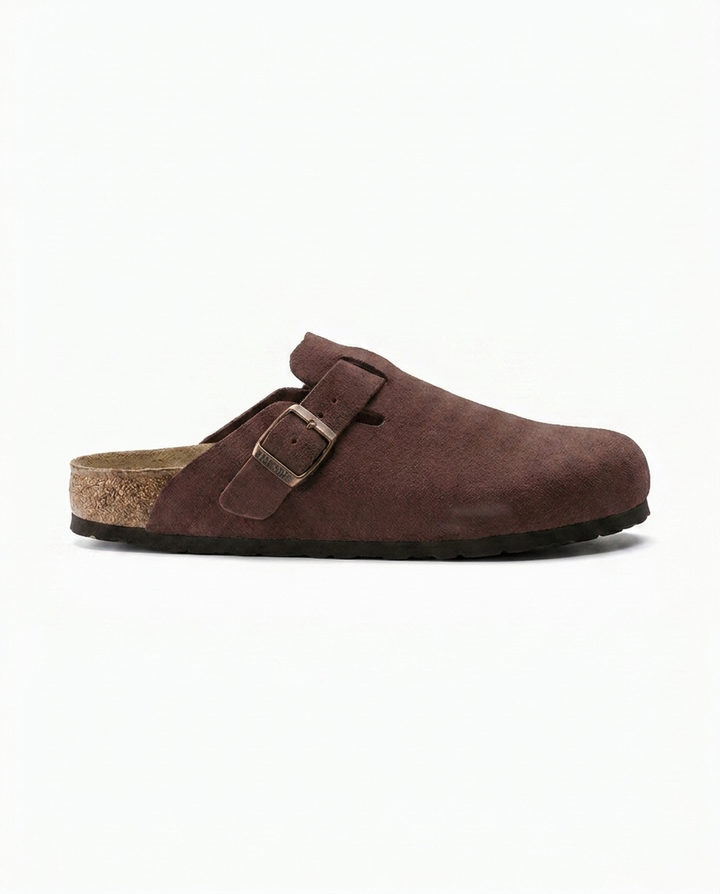 Suede Clogs with Contoured Cork Footbed