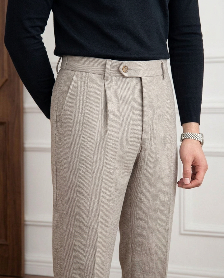 Tailored Tapered Herringbone Trousers