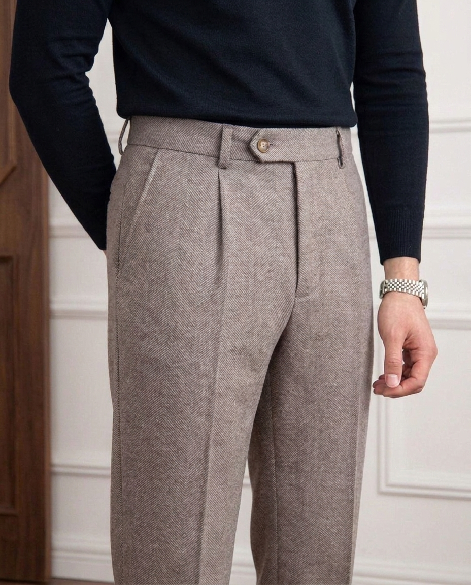 Tailored Tapered Herringbone Trousers