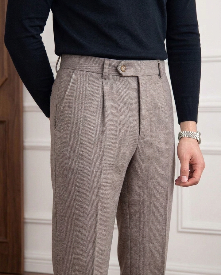 Tailored Tapered Herringbone Trousers