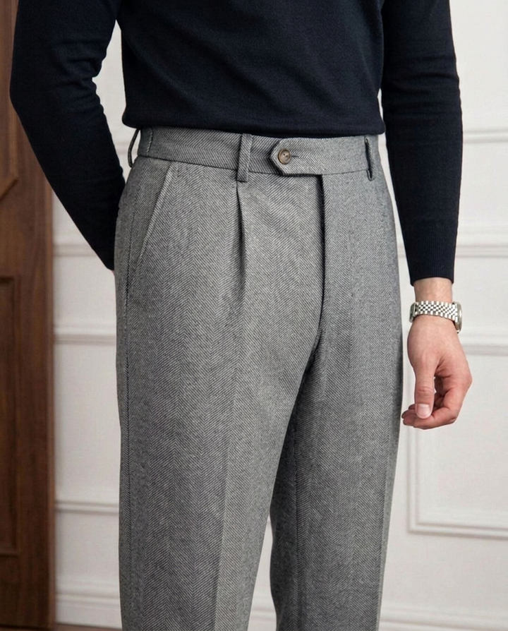 Tailored Tapered Herringbone Trousers