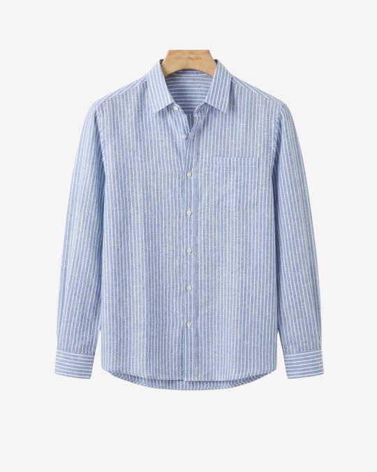 Blue Striped Linen Button-Down Shirt