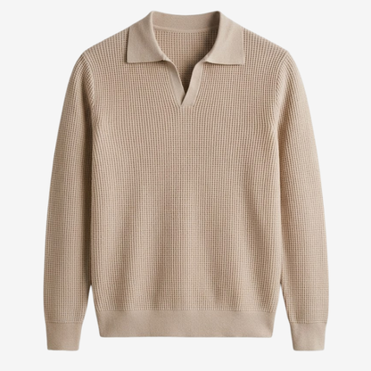 Buttonless Long Sleeve Knit Polo Shirt, view 19