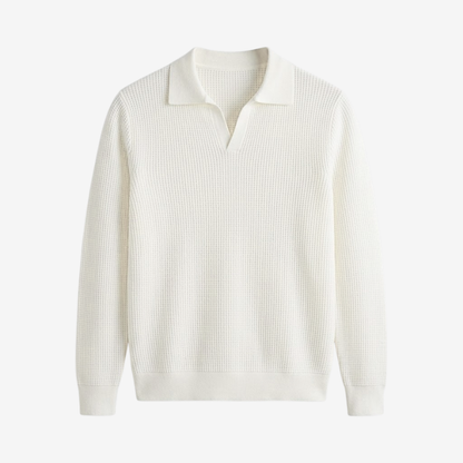 Buttonless Long Sleeve Knit Polo Shirt, view 5