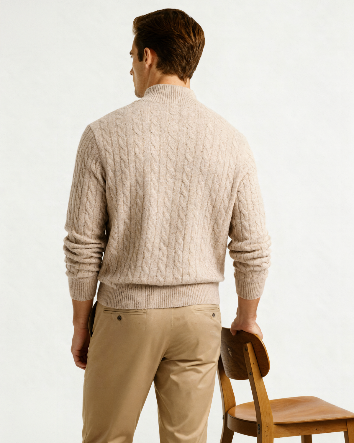 Cable-Knit Half-Zip Wool-Blend Sweater, view 11