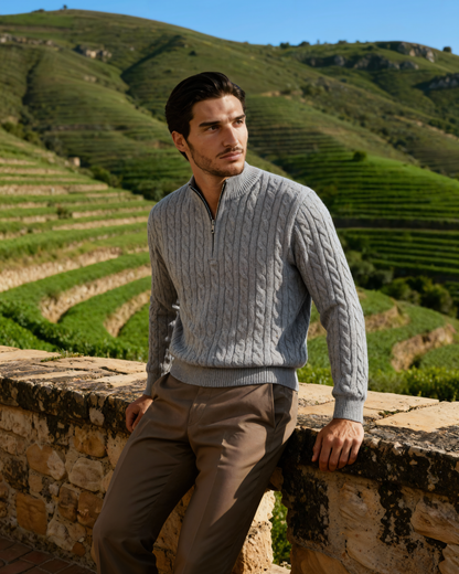 Cable-Knit Half-Zip Wool-Blend Sweater, view 19