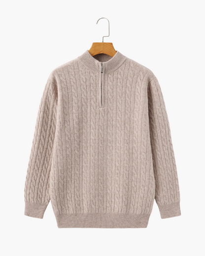 Cable-Knit Half-Zip Wool-Blend Sweater, view 2