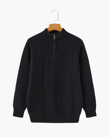 Cable-Knit Half-Zip Wool-Blend Sweater, view 8