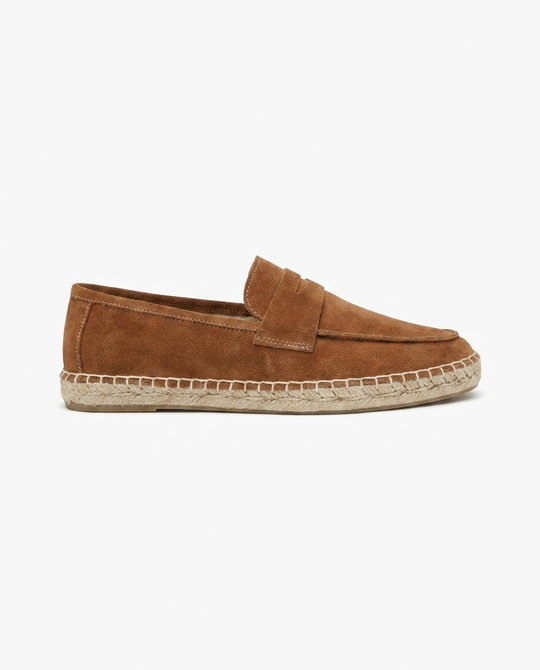 Chestnut Suede Penny Loafers with Woven Sole