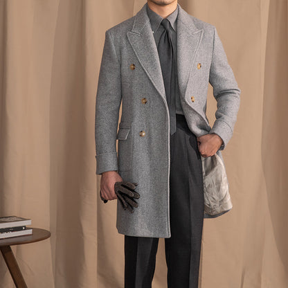 Classic Vintage Herringbone Wool-Blend Coat, House of Zeno