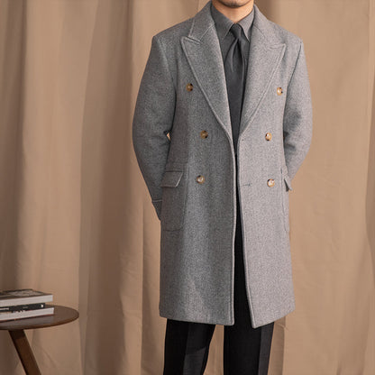 Classic Vintage Herringbone Wool-Blend Coat, view 3