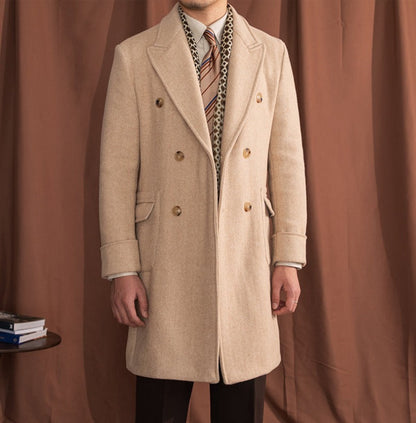 Classic Vintage Herringbone Wool-Blend Coat, view 8