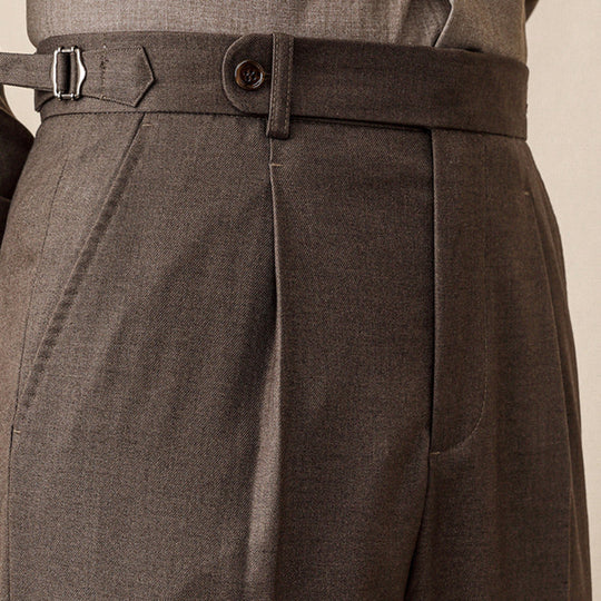 Herringbone Wool Pleated Trousers