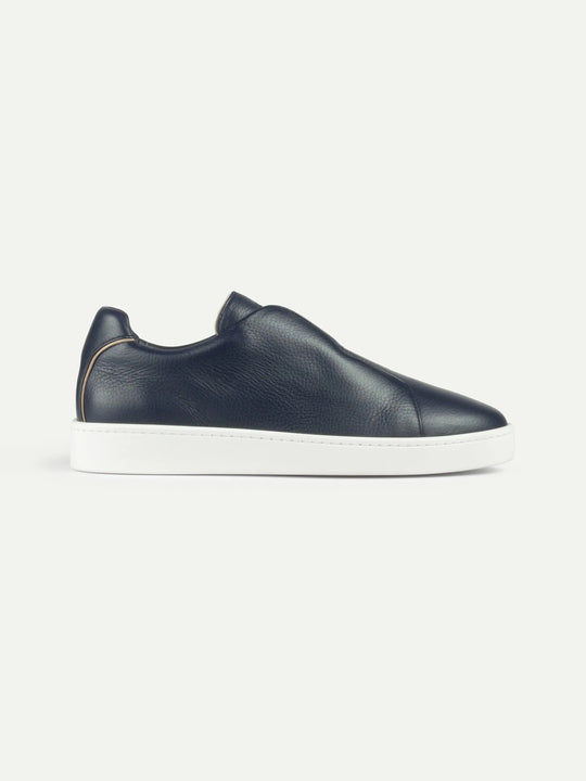 Leather Laceless Sneakers Navy Blue