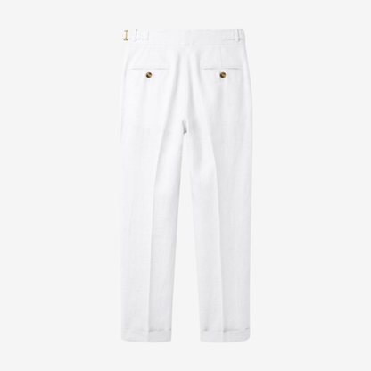 Linen Blend Double-Pleated Straight-Leg Trousers, view 14
