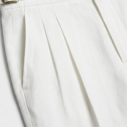 Linen Blend Double-Pleated Straight-Leg Trousers, view 15