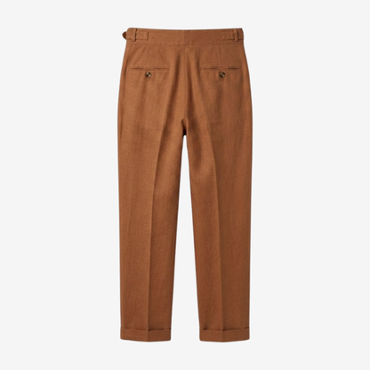 Linen Blend Double-Pleated Straight-Leg Trousers, view 9