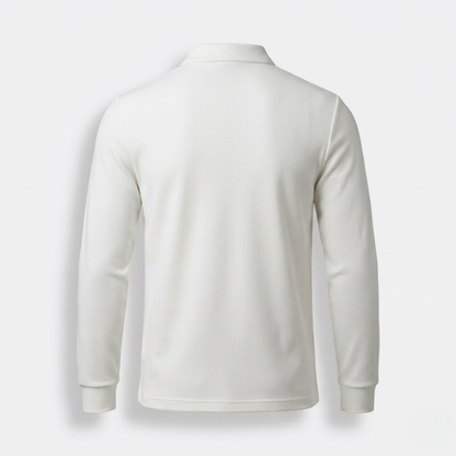 Long-Sleeve Textured Knit Polo Shirt - Cotton Blend Snap Placket, view 12