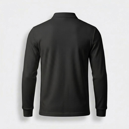 Long-Sleeve Textured Knit Polo Shirt - Cotton Blend Snap Placket, view 23