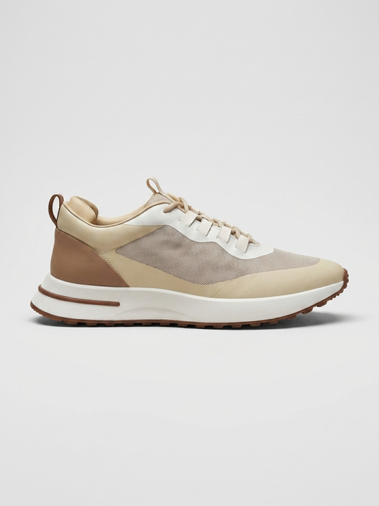 Men’s Apricot Fused Mesh Low Top Walking Sneakers with White Sole