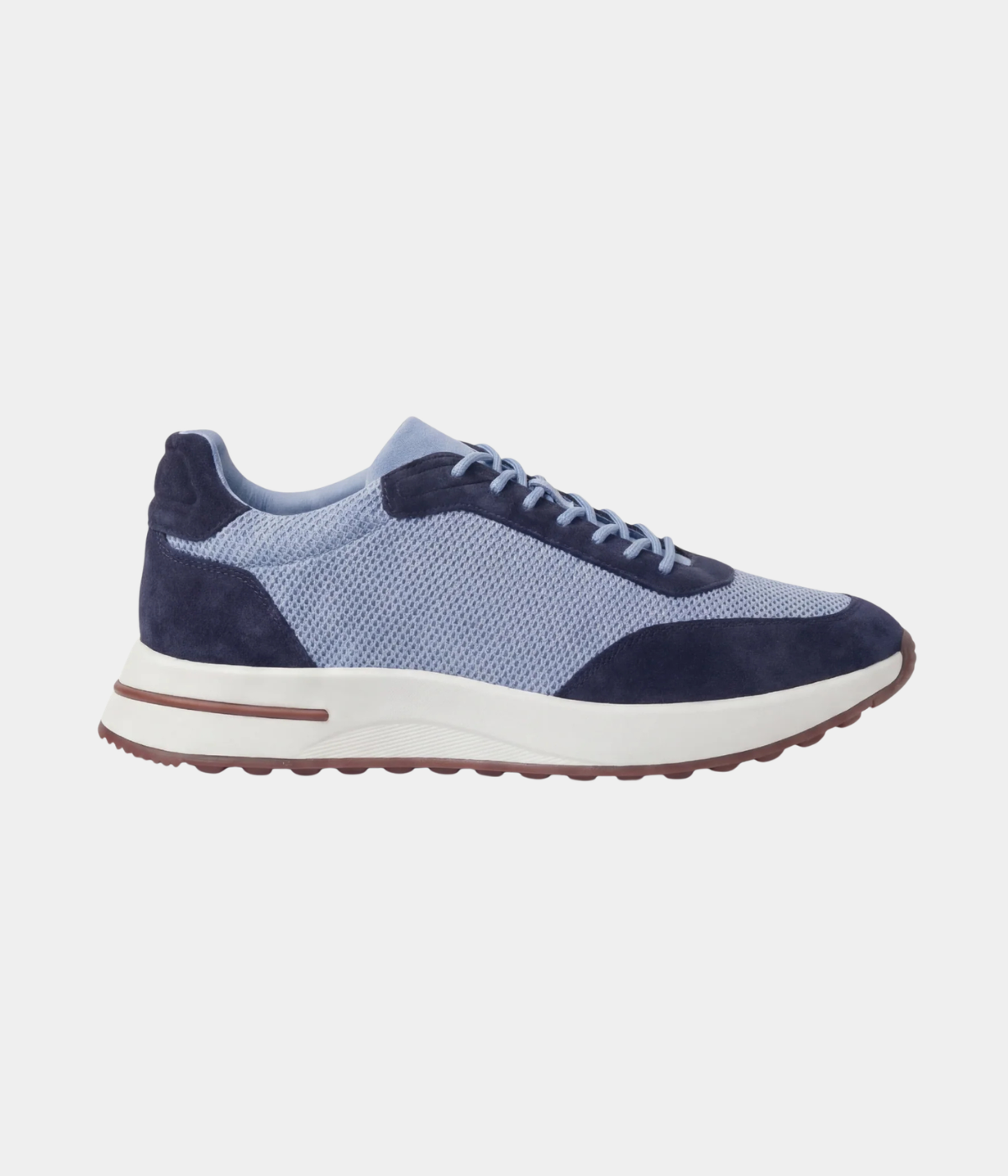 Men’s Baby Blue Suede & Mesh Low Top Walking Sneakers with White Sole, House of Zeno