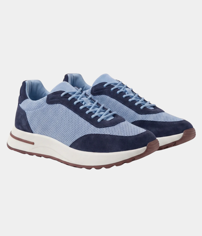 Men’s Baby Blue Suede & Mesh Low Top Walking Sneakers with White Sole, view 2