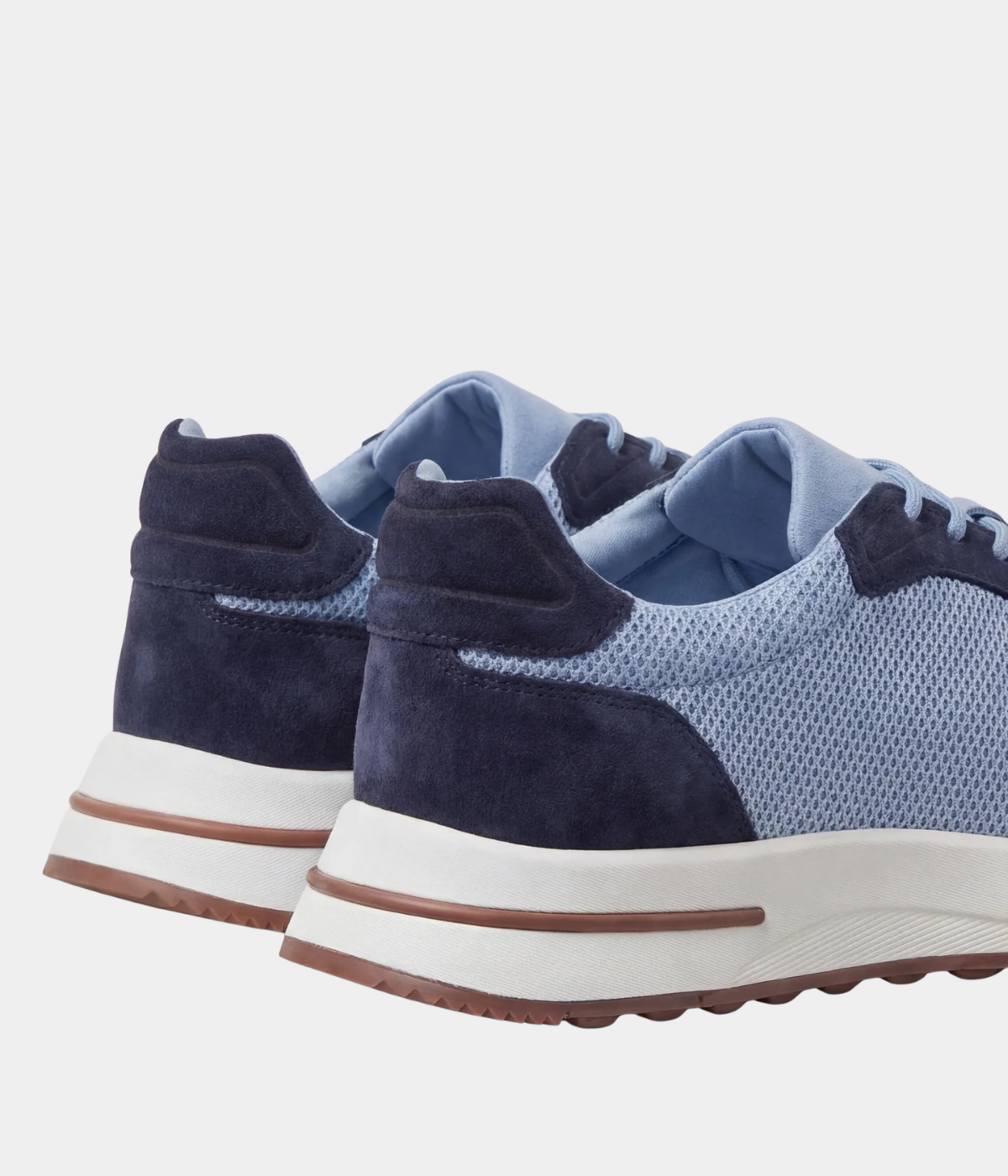 Men’s Baby Blue Suede & Mesh Low Top Walking Sneakers with White Sole, view 3