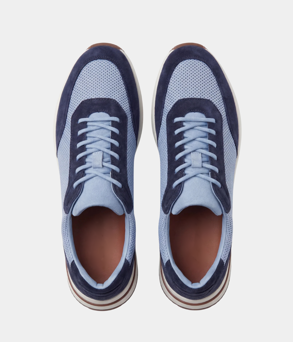 Men’s Baby Blue Suede & Mesh Low Top Walking Sneakers with White Sole, view 4
