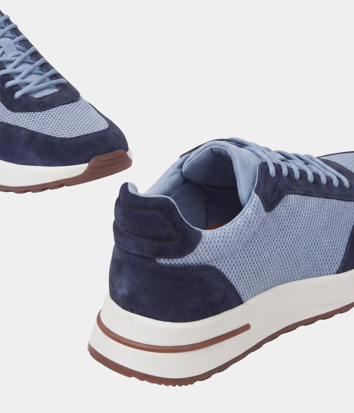 Men’s Baby Blue Suede & Mesh Low Top Walking Sneakers with White Sole, view 5