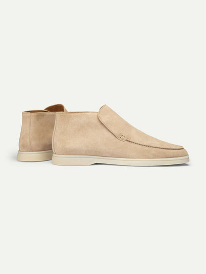 Men’s Beige High Top Suede Loafers With White Sole, view 2