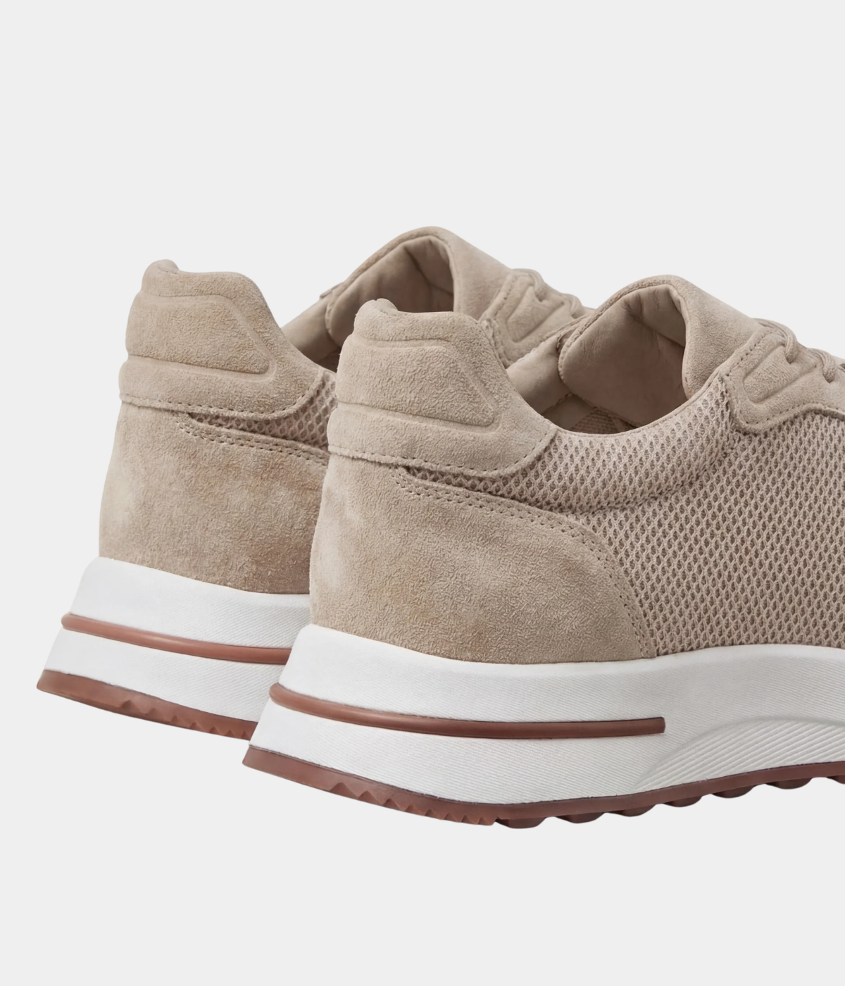 Men’s Beige Suede & Mesh Low Top Walking Sneakers with White Sole, view 2