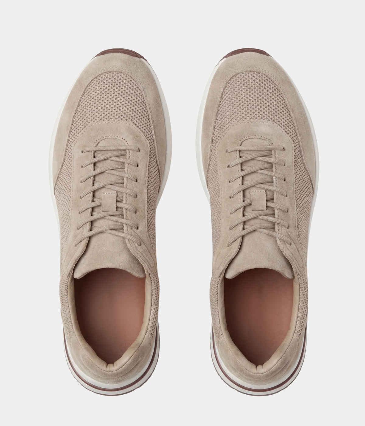 Men’s Beige Suede & Mesh Low Top Walking Sneakers with White Sole, view 3