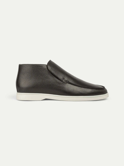 Men’s Black High Top Leather Loafers With White Sole, House of Zeno
