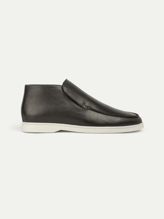 Men’s Black High Top Leather Loafers With White Sole