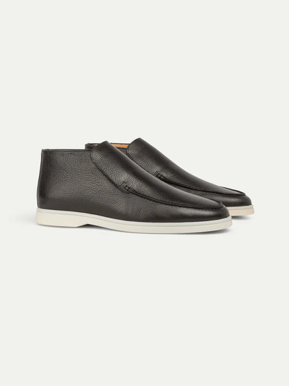 Men’s Black High Top Leather Loafers With White Sole, view 2