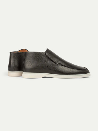 Men’s Black High Top Leather Loafers With White Sole, view 3