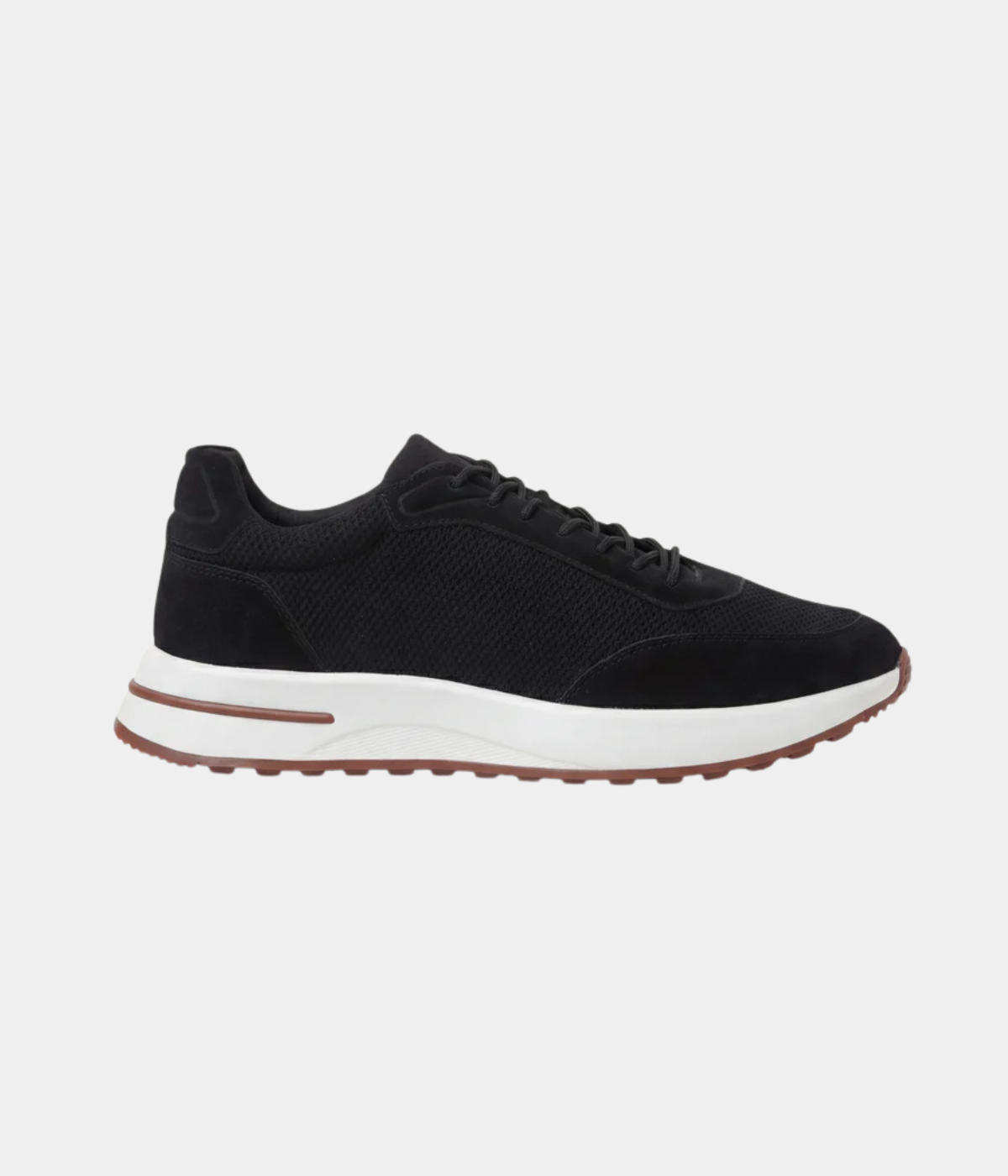 Men’s Black Suede & Mesh Low Top Walking Sneakers with White Sole, House of Zeno