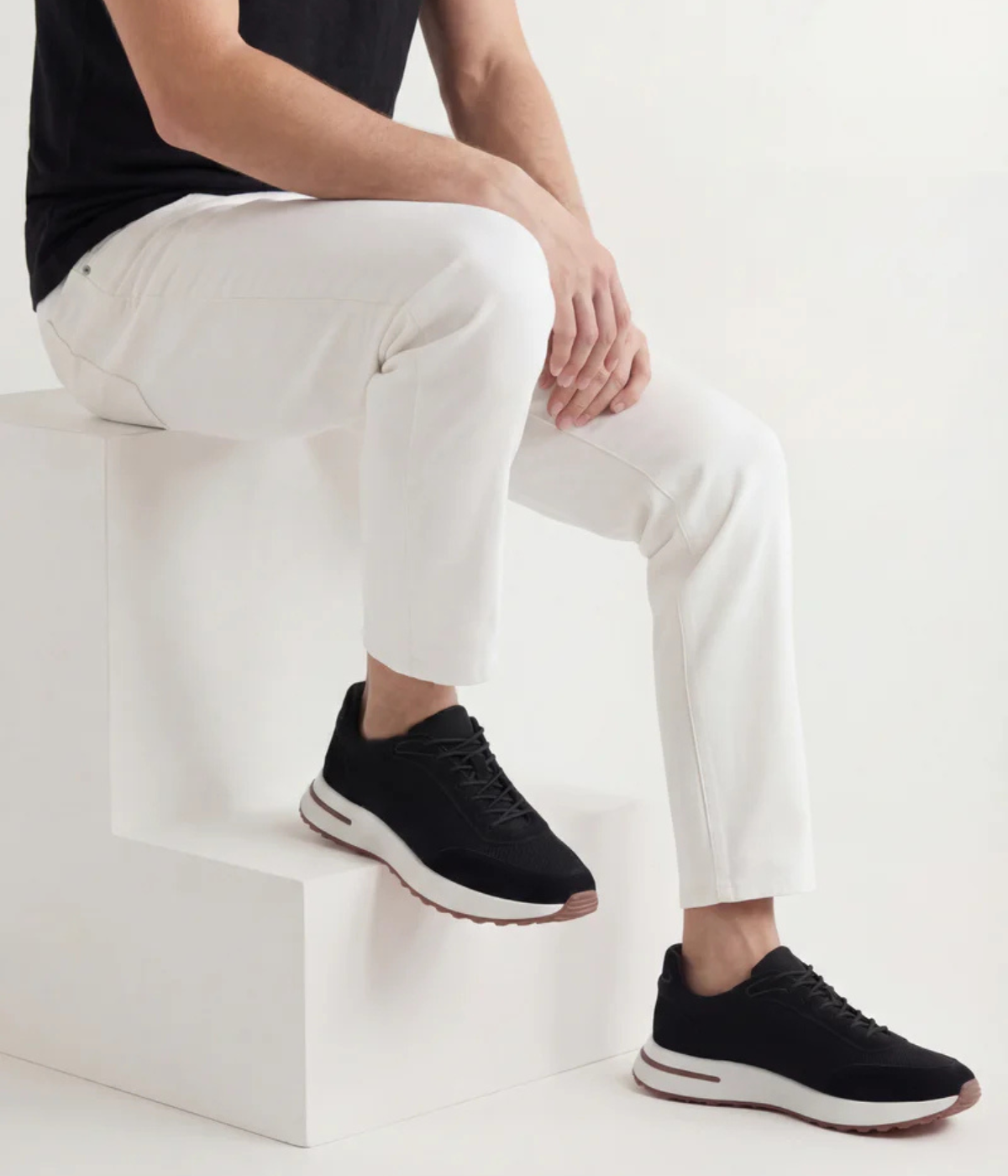 Men’s Black Suede & Mesh Low Top Walking Sneakers with White Sole, view 2